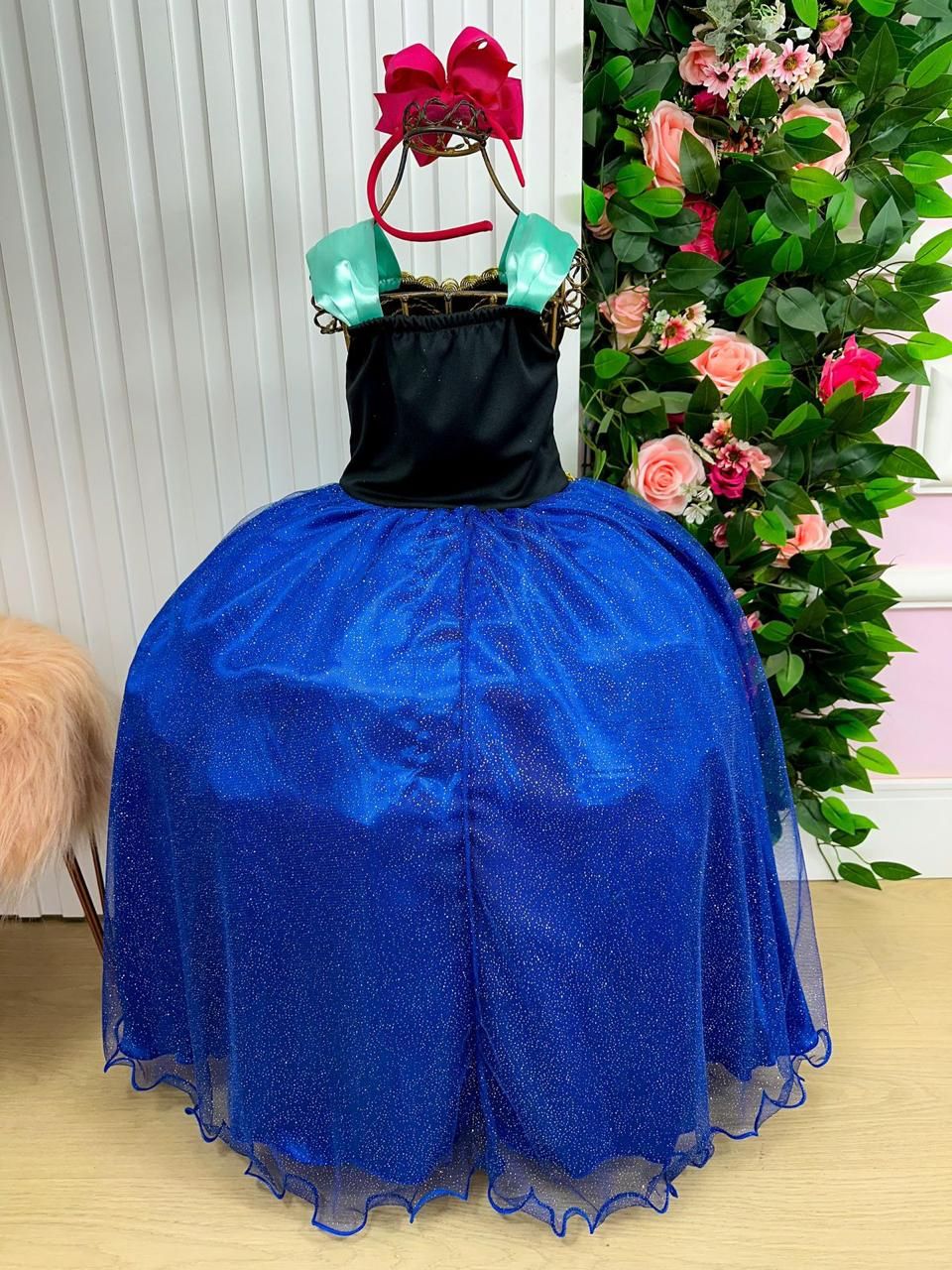 Saia Longa Princesa Ana Frozen em Cetim com Tule Glitter