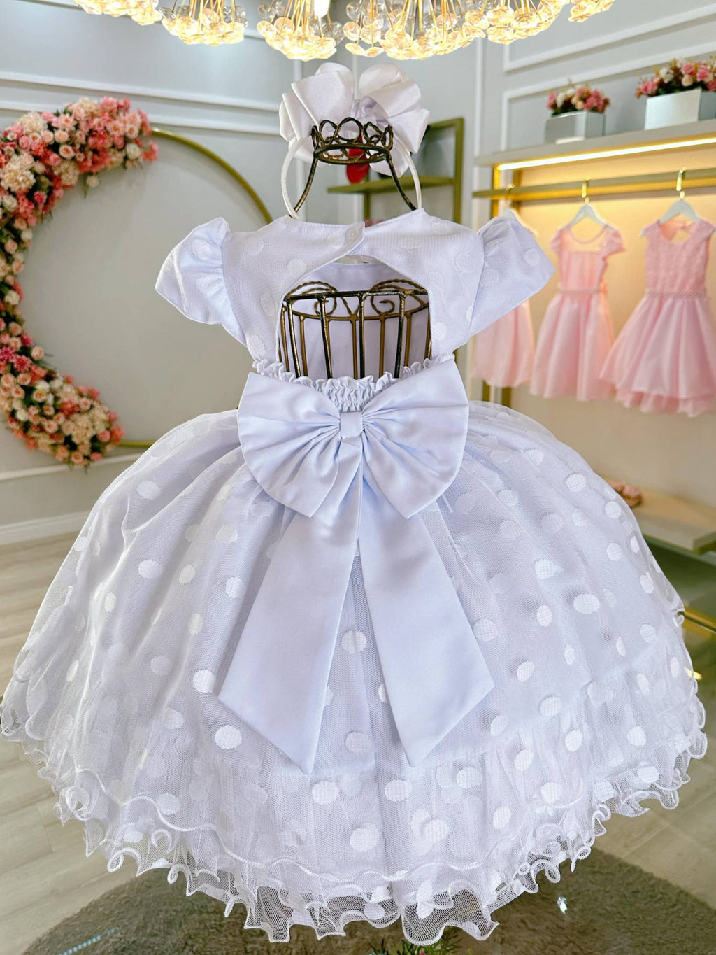 Vestido Infantil Branco Com Strass e Pérolas para Festas