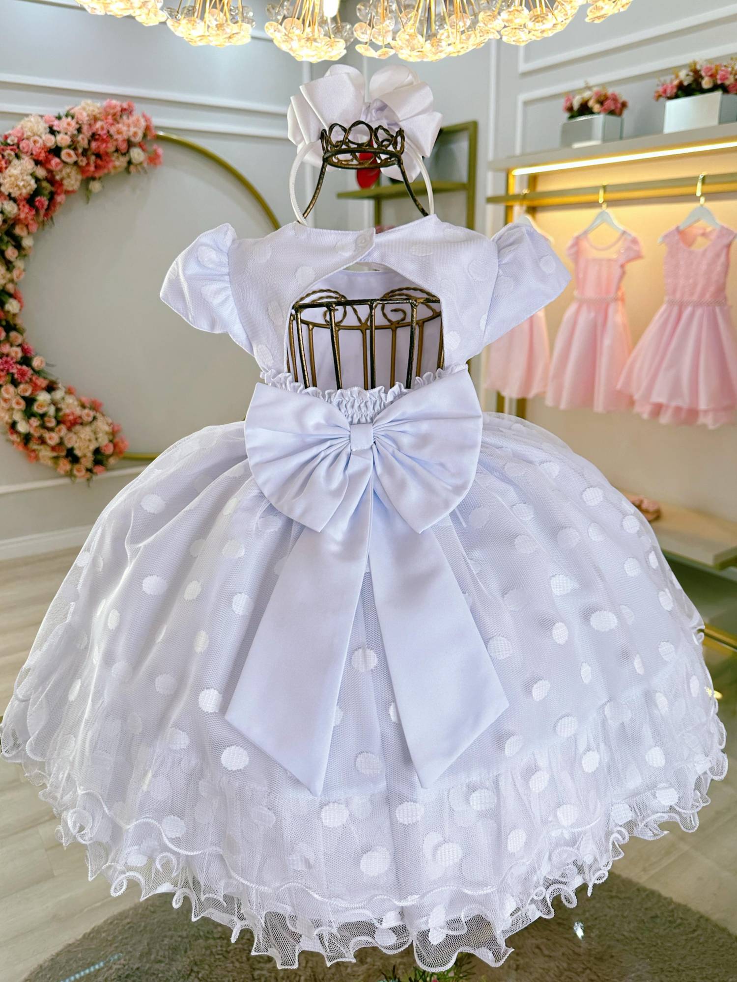 Vestido Infantil Branco Com Strass e Pérolas para Festas