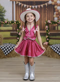 Conjunto Infantil Saia Godê e Colete em Cetim Brilhante para Festa Country