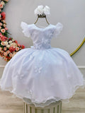Vestido Infantil Branco com Estampa de Borboletas para Festas