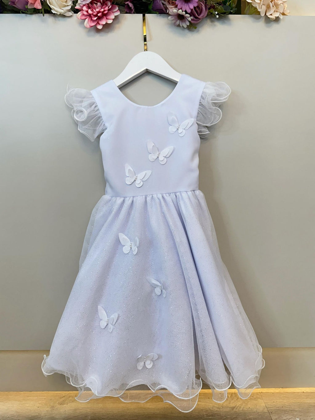 Vestido Infantil Branco com Estampa de Borboletas para Festas