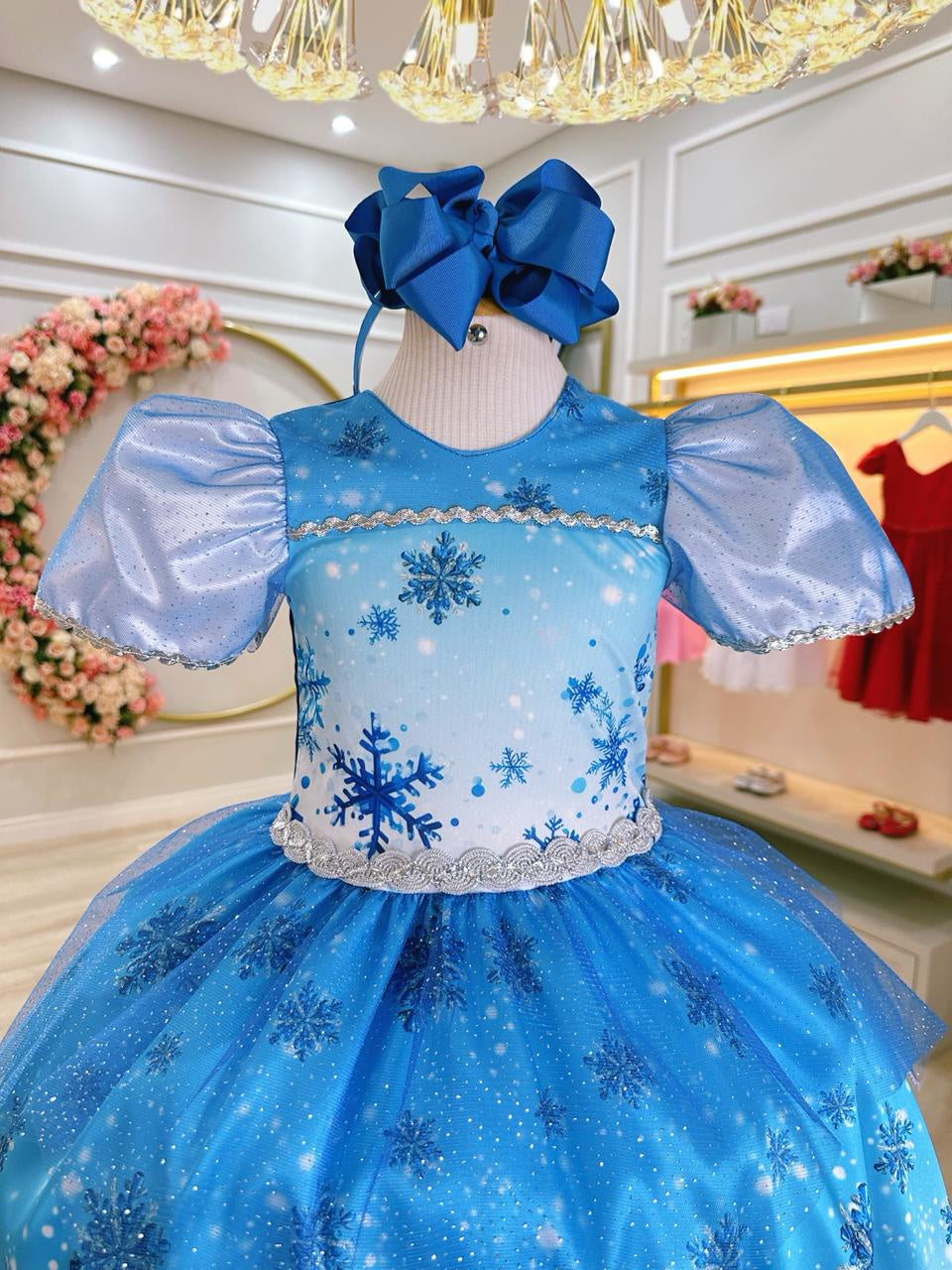 Vestido Infantil de Princesa Frozen com Luvas para Festas