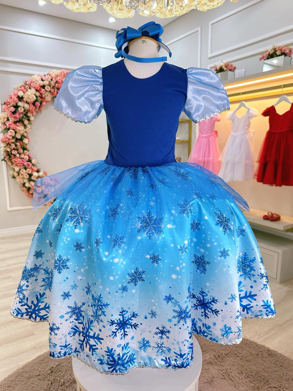 Vestido Infantil de Princesa Frozen com Luvas para Festas