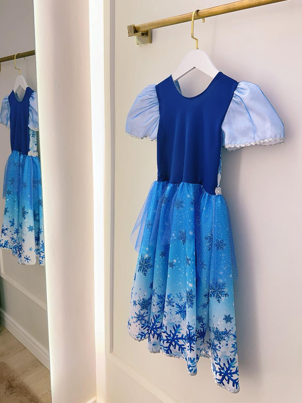 Vestido Infantil de Princesa Frozen com Luvas para Festas