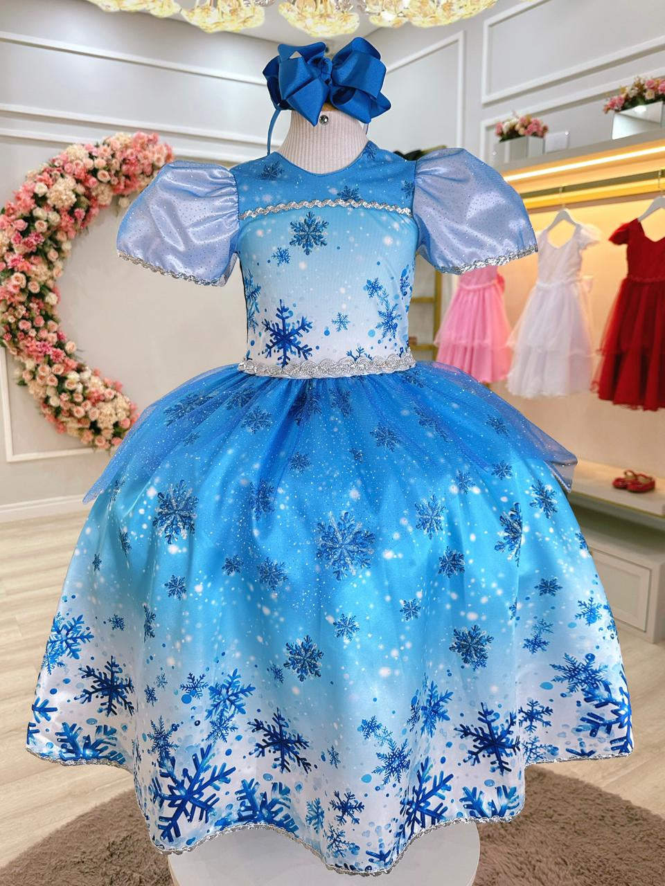 Vestido Infantil de Princesa Frozen com Luvas para Festas