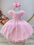 Vestido Infantil Rosa Claro com Busto Nervurado para Festas de Daminhas