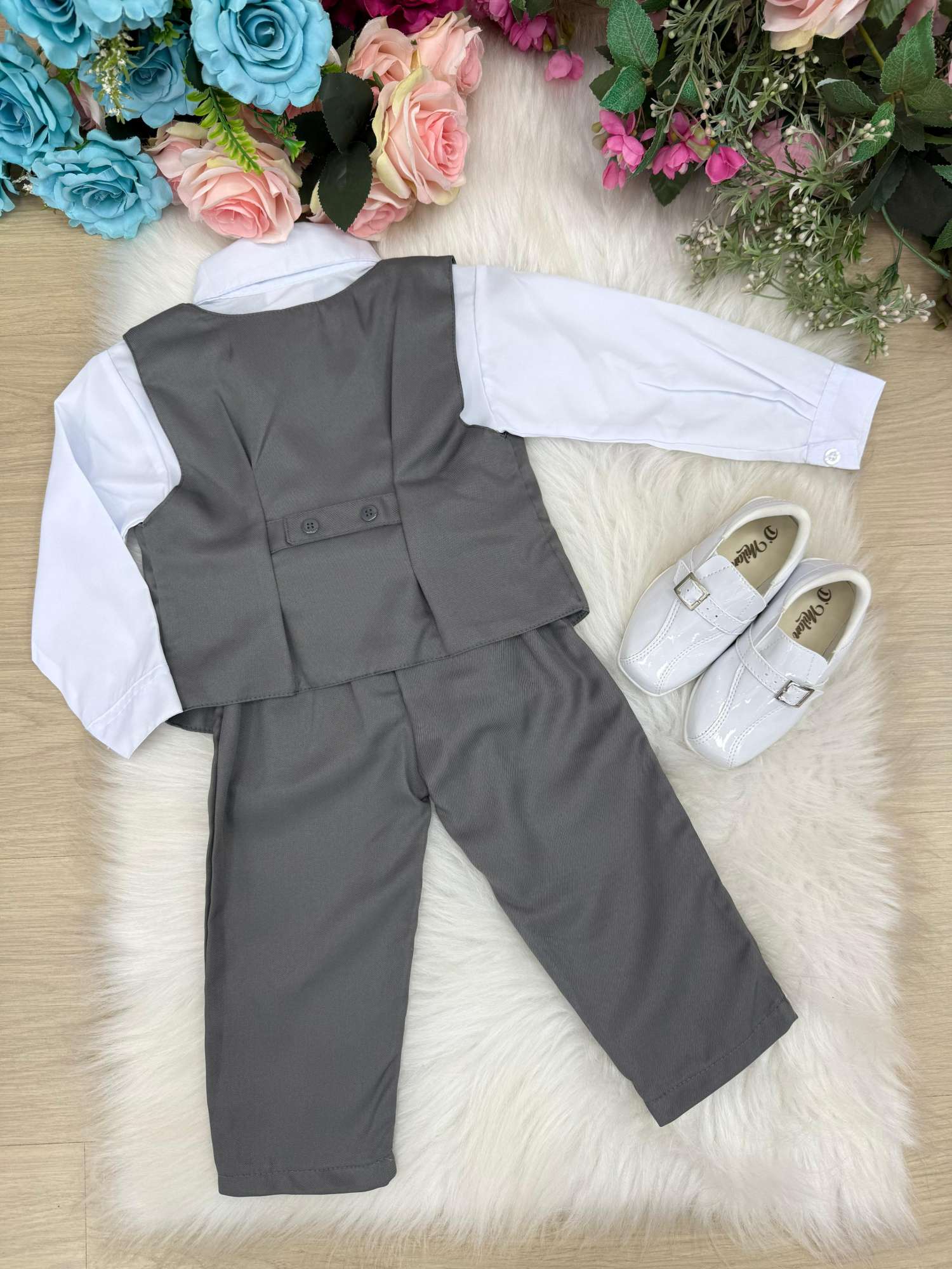Conjunto Social Cinza Grafite com Colete de Microfibra e Twill