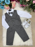 Conjunto Social Cinza Grafite com Colete de Microfibra e Twill