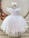Vestido Infantil Branco com Busto Nervura e Apliques para Daminhas