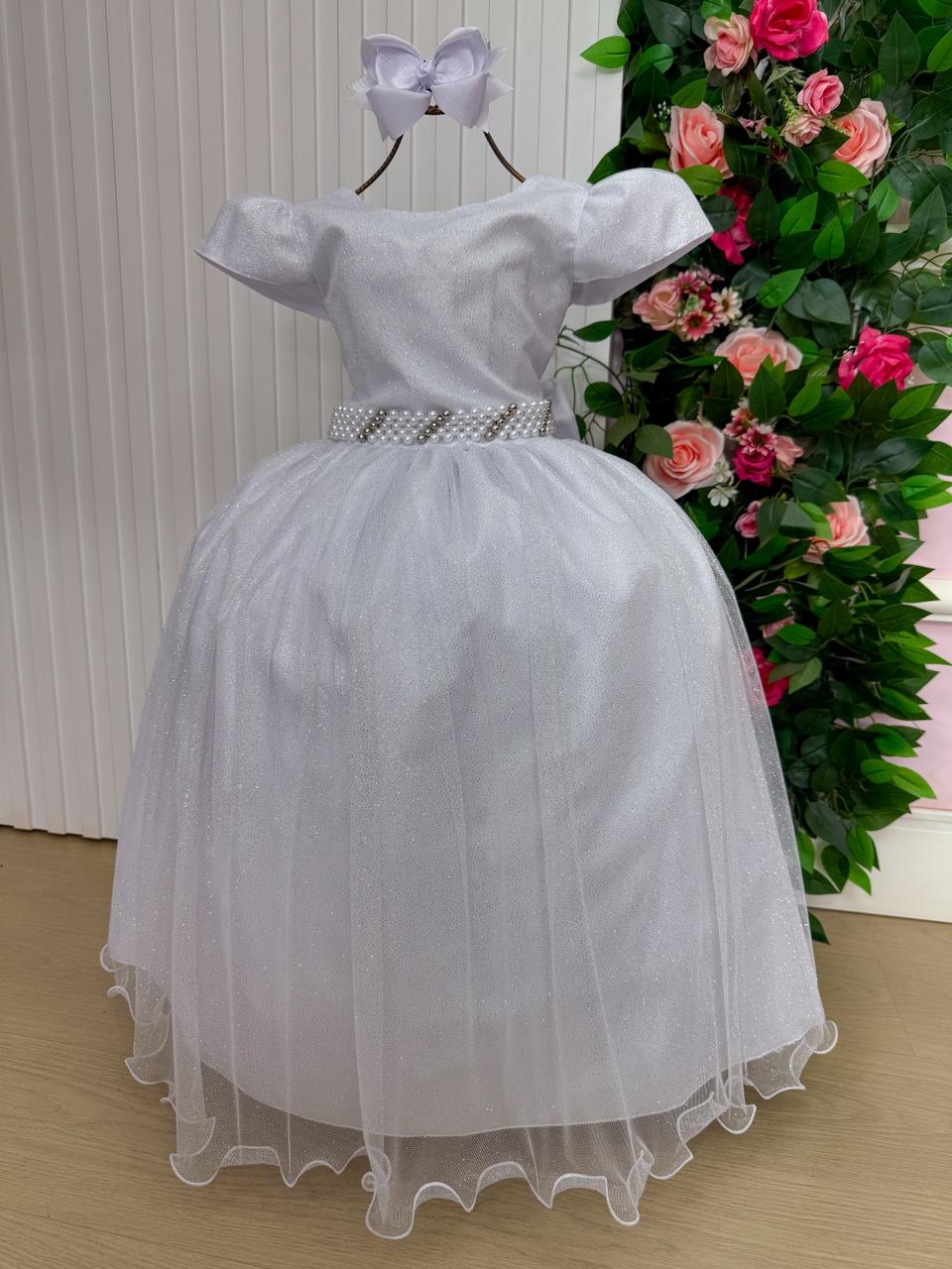 Vestido Heloísa Branco de Tule com Brilho para Daminhas
