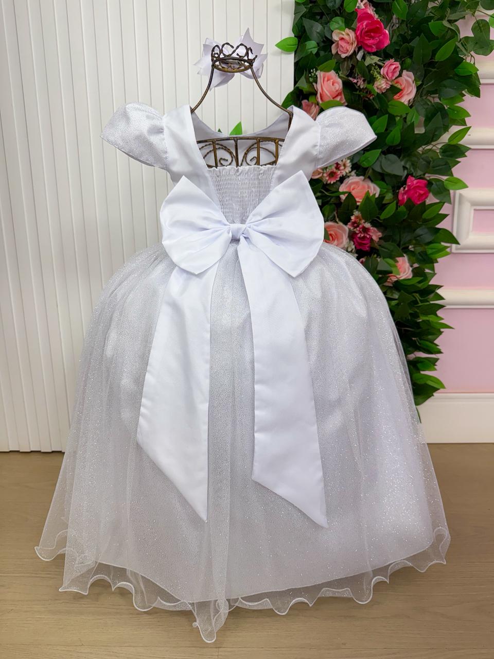 Vestido Heloísa Branco de Tule com Brilho para Daminhas