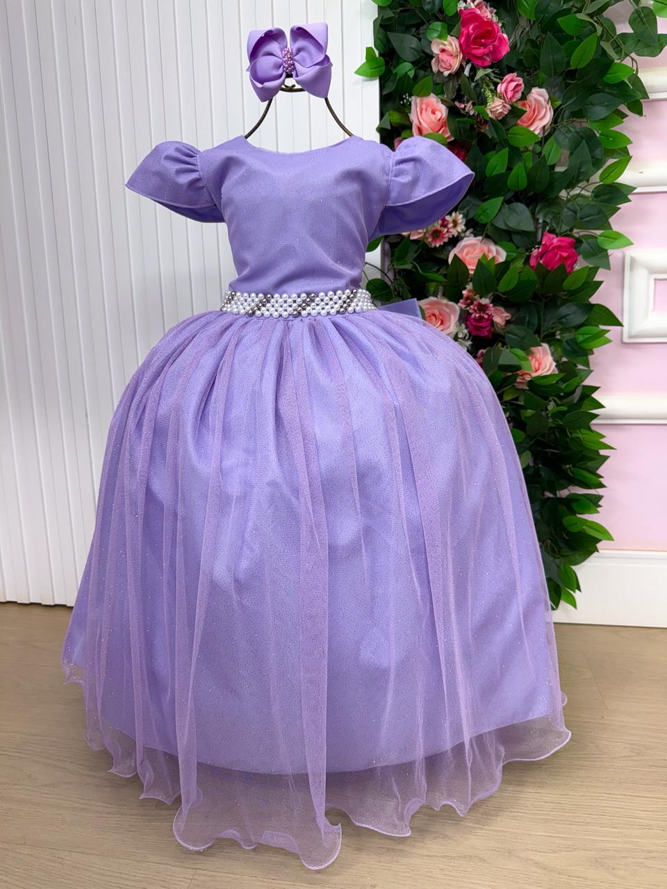Vestido Heloísa Lilás de Tule com Brilho Suave para Daminhas e Ocasiões Especiais