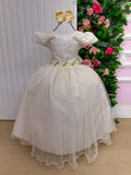Vestido Heloísa Off em Tule com Brilho Suave para Daminhas e Ocasiões Especiais