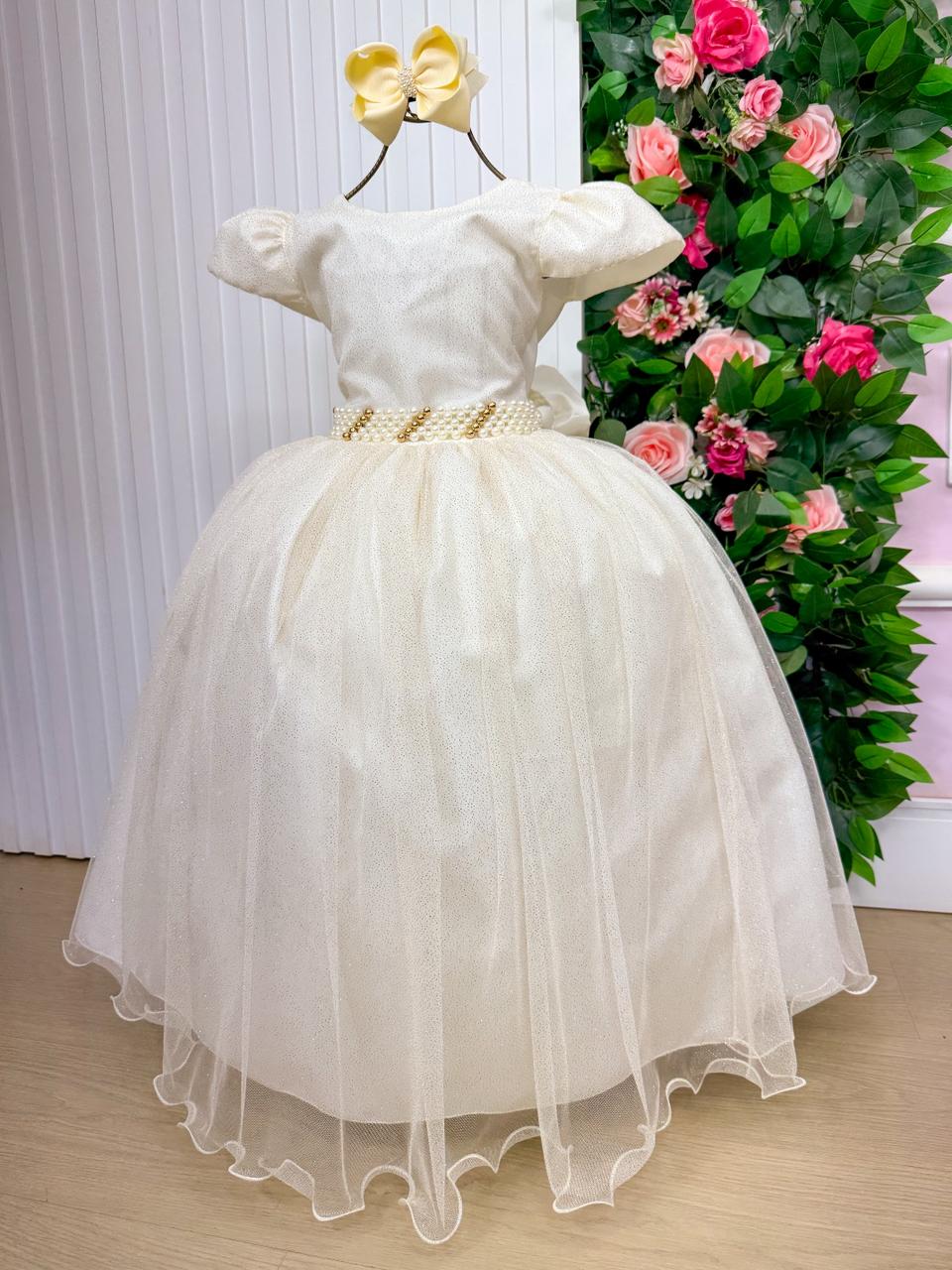 Vestido Heloísa Off em Tule com Brilho Suave para Daminhas e Ocasiões Especiais