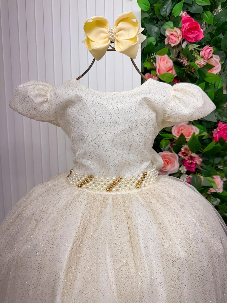 Vestido Heloísa Off em Tule com Brilho Suave para Daminhas e Ocasiões Especiais