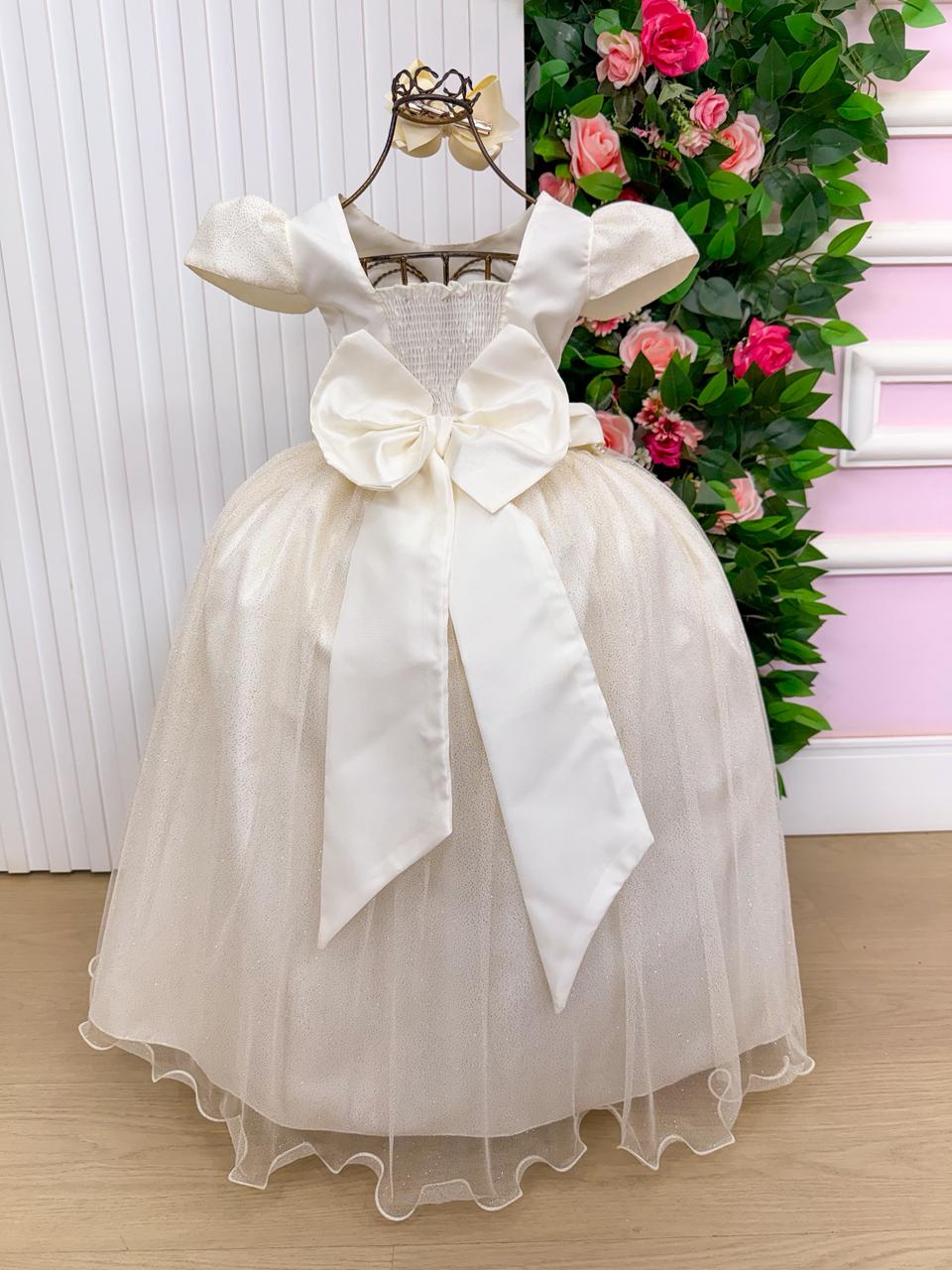 Vestido Heloísa Off em Tule com Brilho Suave para Daminhas e Ocasiões Especiais