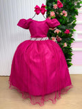 Vestido Heloísa Rosa em Tule com Brilho para Festas Infantis
