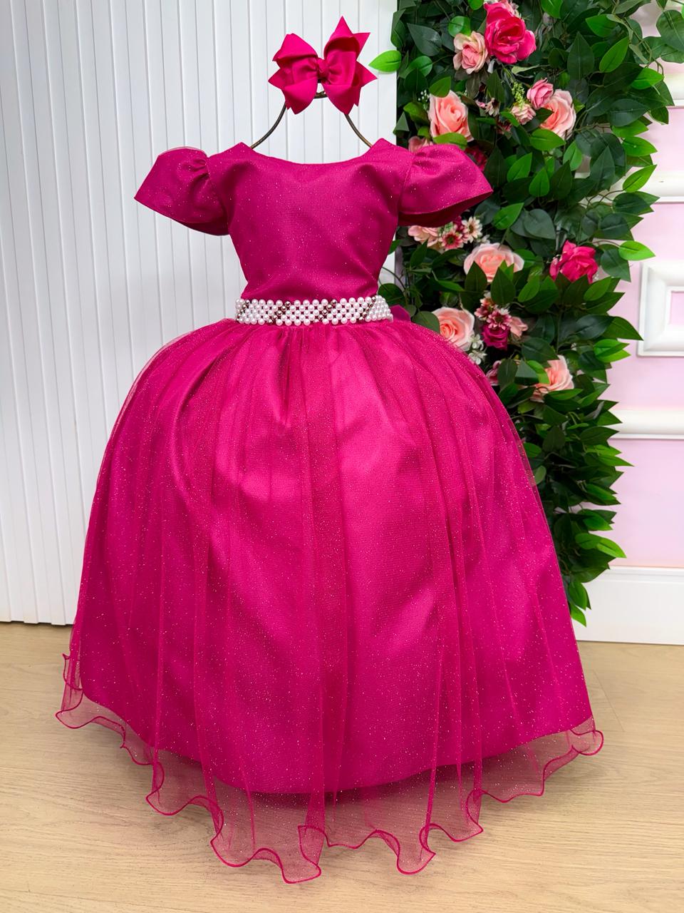 Vestido Heloísa Rosa em Tule com Brilho para Festas Infantis