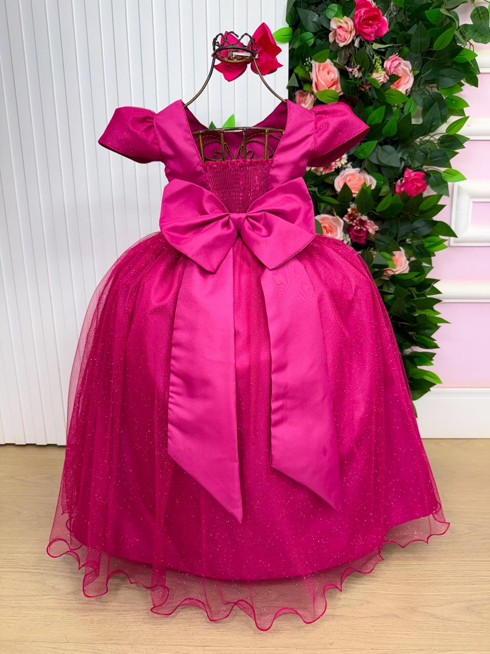 Vestido Heloísa Rosa em Tule com Brilho para Festas Infantis