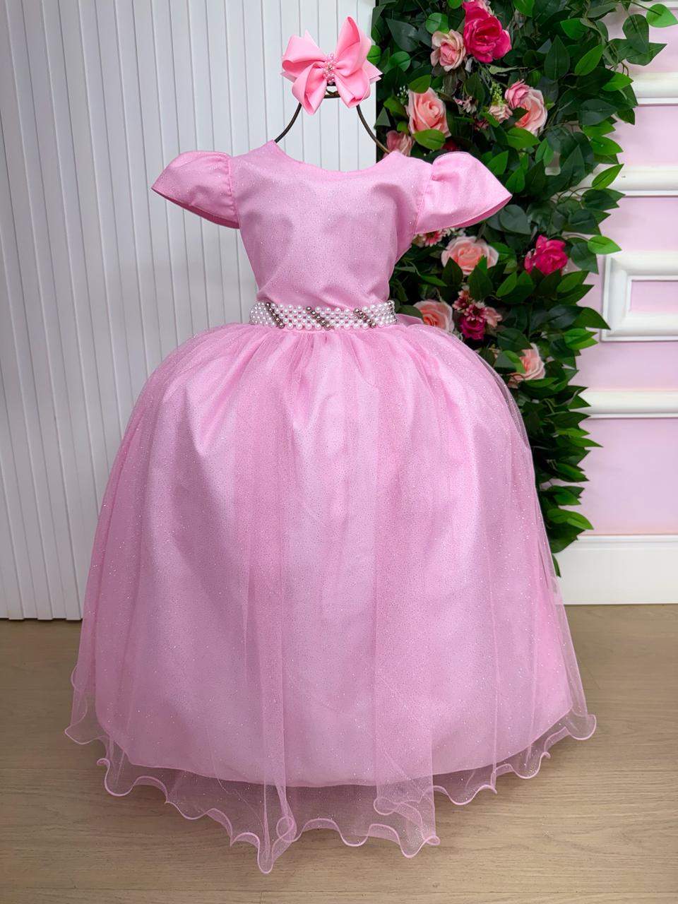 Vestido Heloísa Rosa Bebê em Tule com Brilho Suave