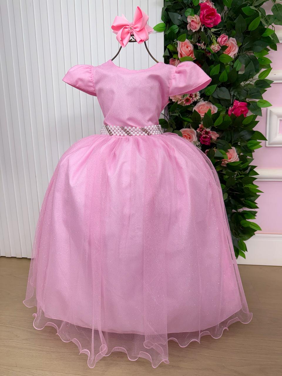 Vestido Heloísa Rosa Bebê em Tule com Brilho Suave