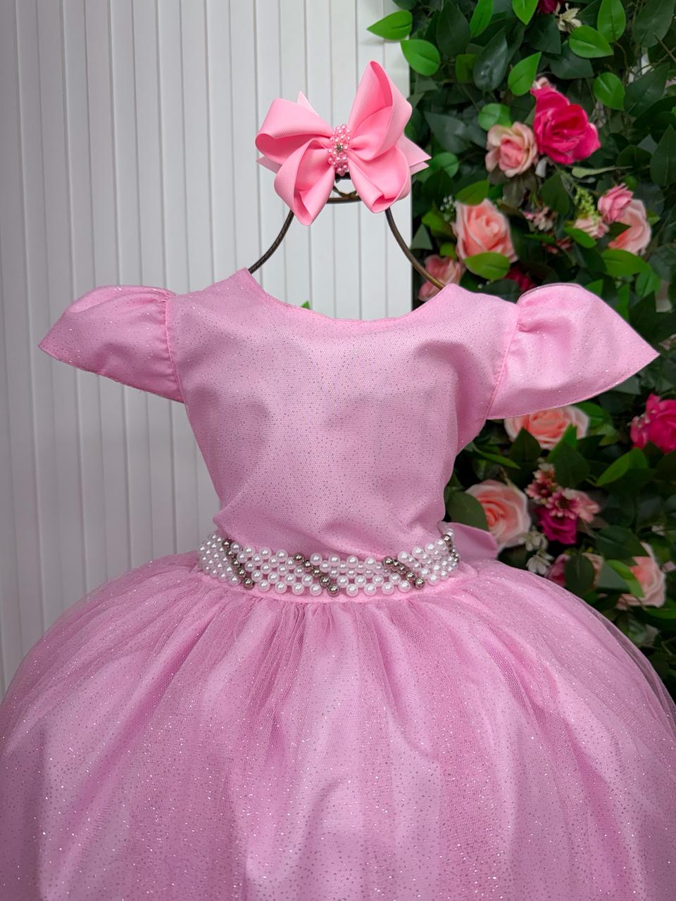 Vestido Heloísa Rosa Bebê em Tule com Brilho Suave