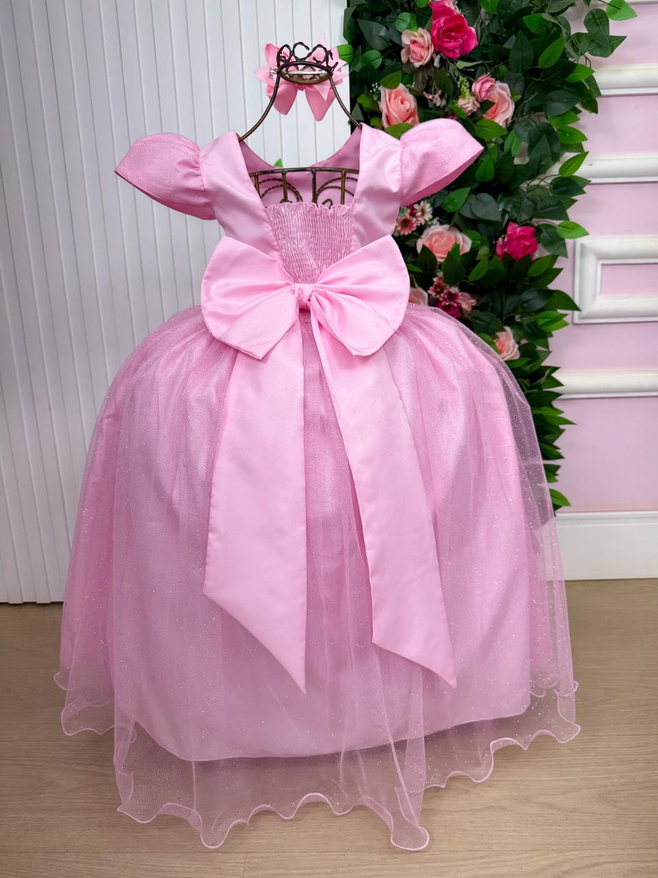 Vestido Heloísa Rosa Bebê em Tule com Brilho Suave