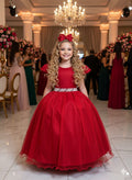 Vestido Heloísa Vermelho em Tule com Brilho para Momentos Especiais
