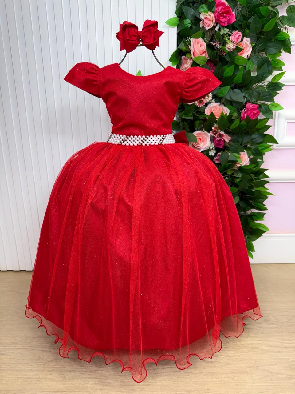 Vestido Heloísa Vermelho em Tule com Brilho para Momentos Especiais