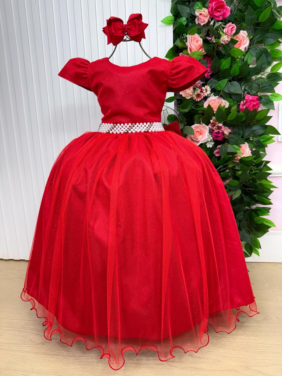 Vestido Heloísa Vermelho em Tule com Brilho para Momentos Especiais