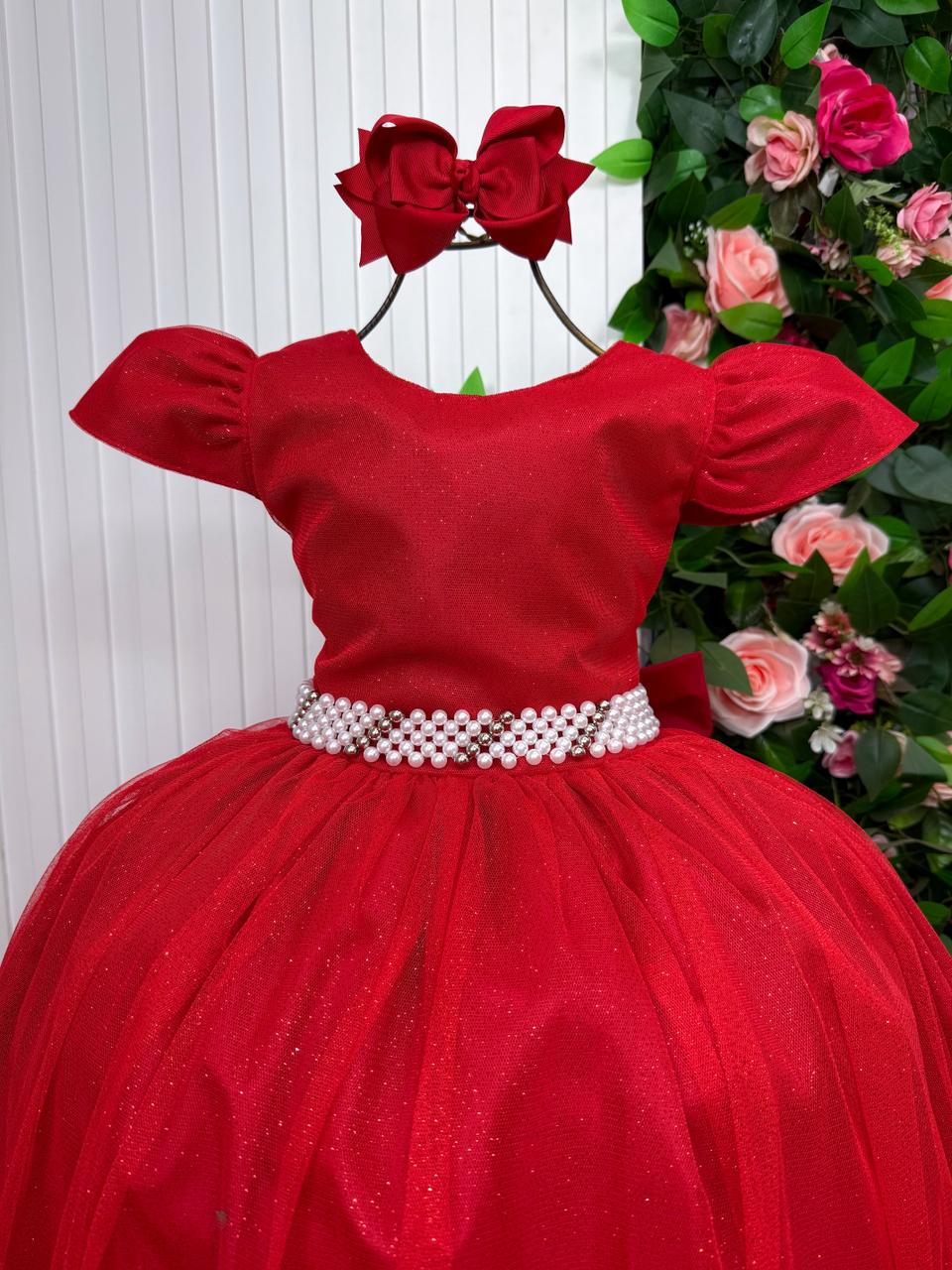 Vestido Heloísa Vermelho em Tule com Brilho para Momentos Especiais