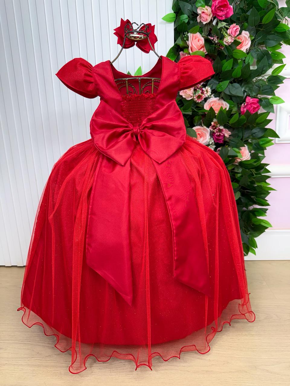 Vestido Heloísa Vermelho em Tule com Brilho para Momentos Especiais