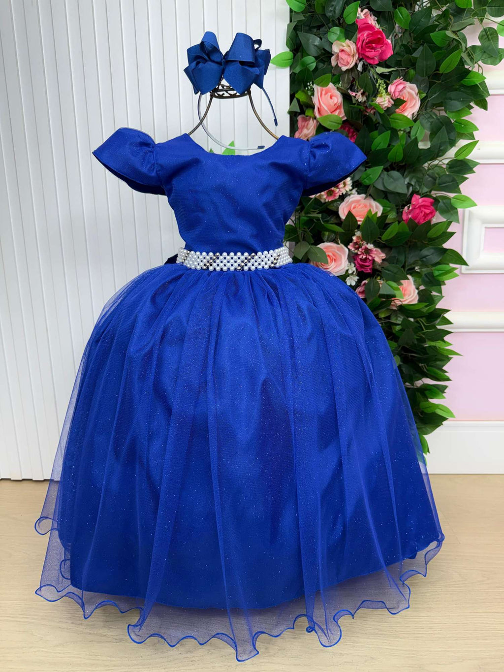 Vestido Heloísa Azul Royal em Tule com Brilho Suave para Daminhas
