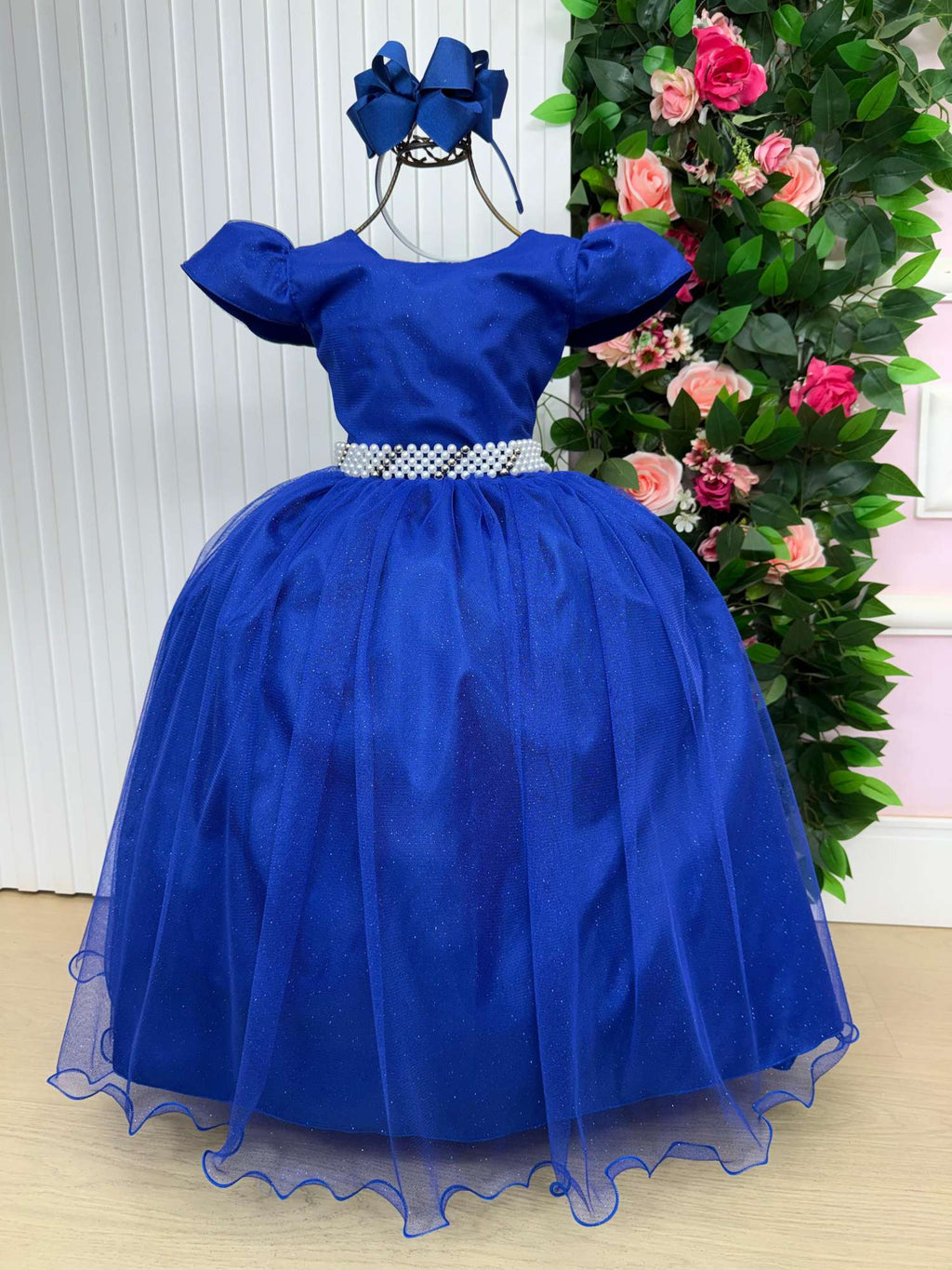 Vestido Heloísa Azul Royal em Tule com Brilho Suave para Daminhas