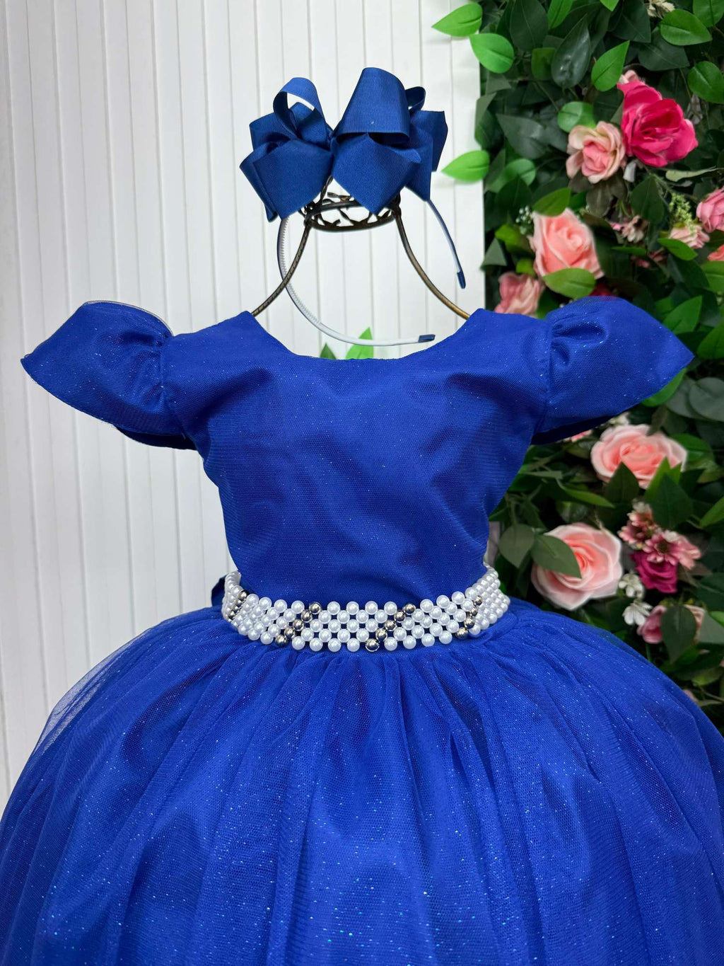 Vestido Heloísa Azul Royal em Tule com Brilho Suave para Daminhas