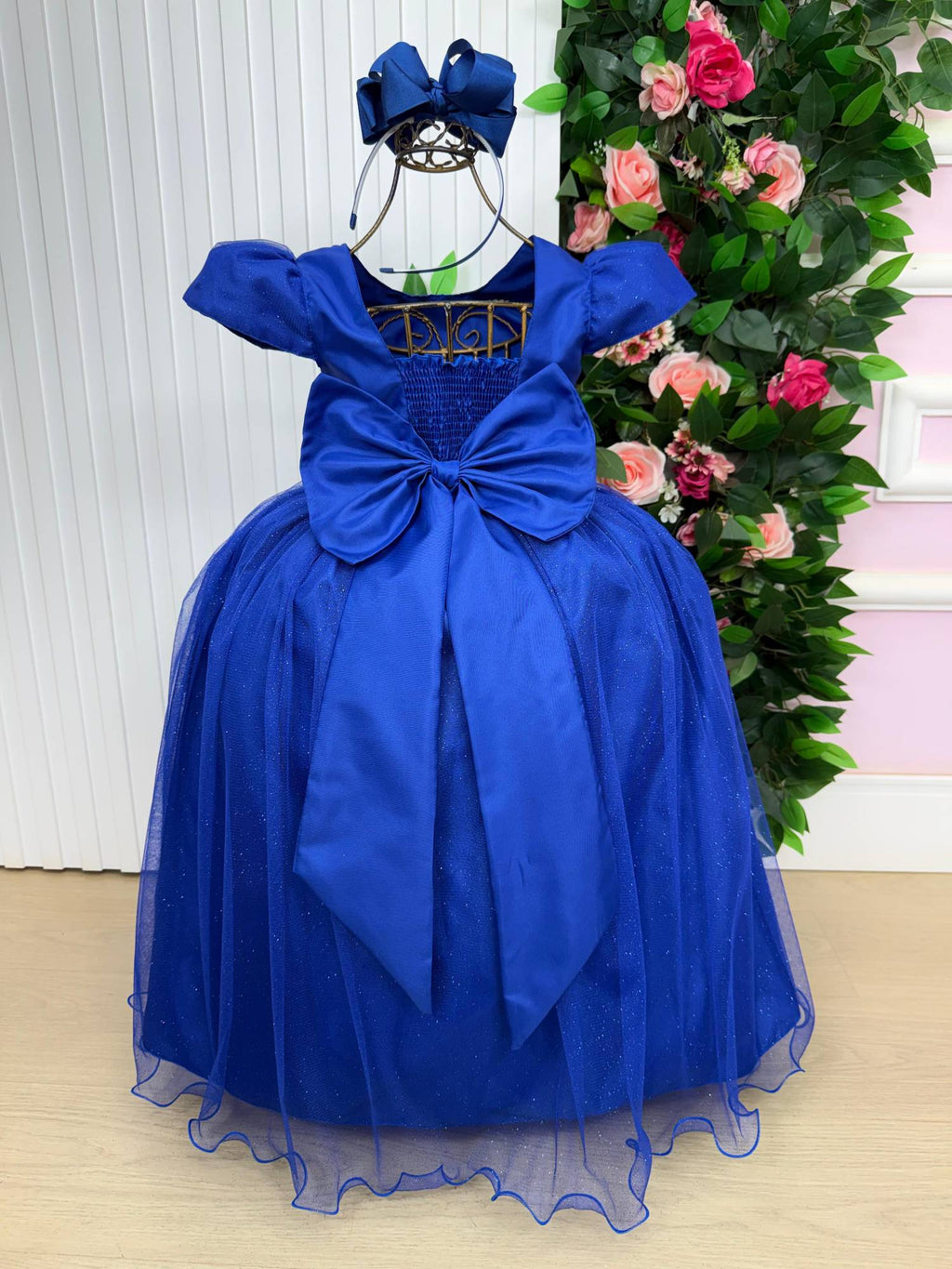 Vestido Heloísa Azul Royal em Tule com Brilho Suave para Daminhas