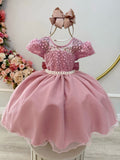 Vestido Infantil Rose Tule Bordado com Glitter Daminhas