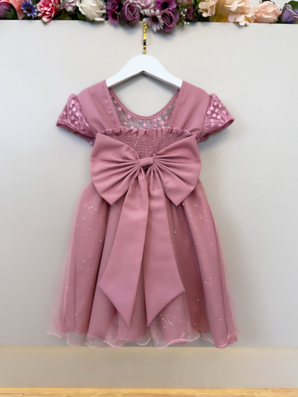 Vestido Infantil Rose Tule Bordado com Glitter Daminhas