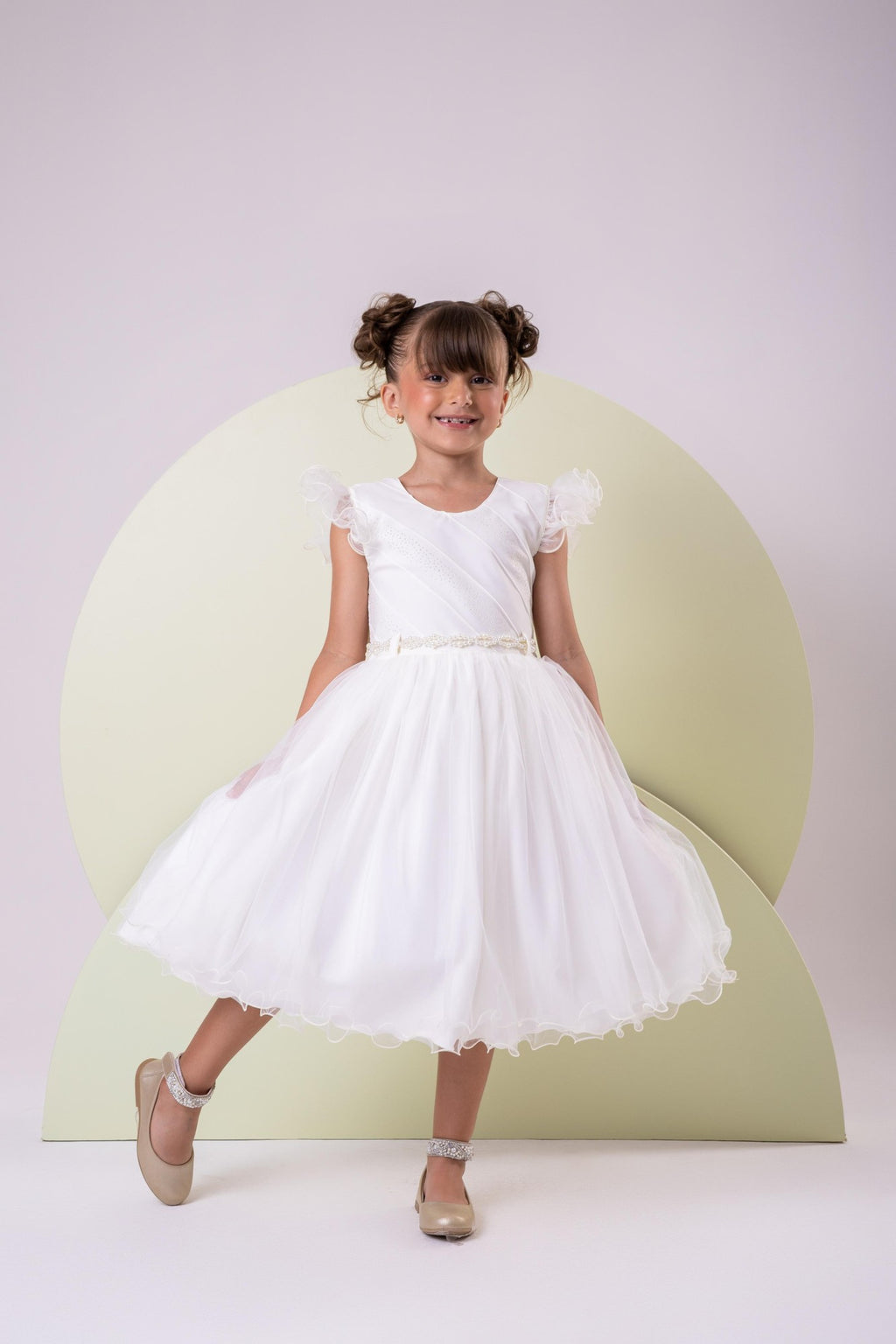 Vestido Infantil Off com Gola Redonda e Laço nas Costas
