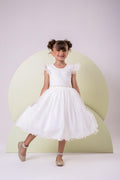 Vestido Infantil Off com Gola Redonda e Laço nas Costas