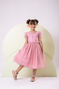 Vestido Infantil em Tafetá com Laço e Gola Redonda na Cor Rosa
