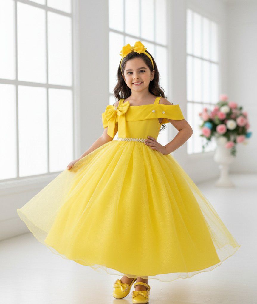 Vestido Longo Amarelo Doce Elegância em Tecido Techno Sport