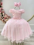 Vestido Infantil Rosa Com Apliques de Borboletas para Festas Luxuosas