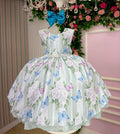 Vestido Verde Menta com Estampa de Flores e Borboletas para Crianças