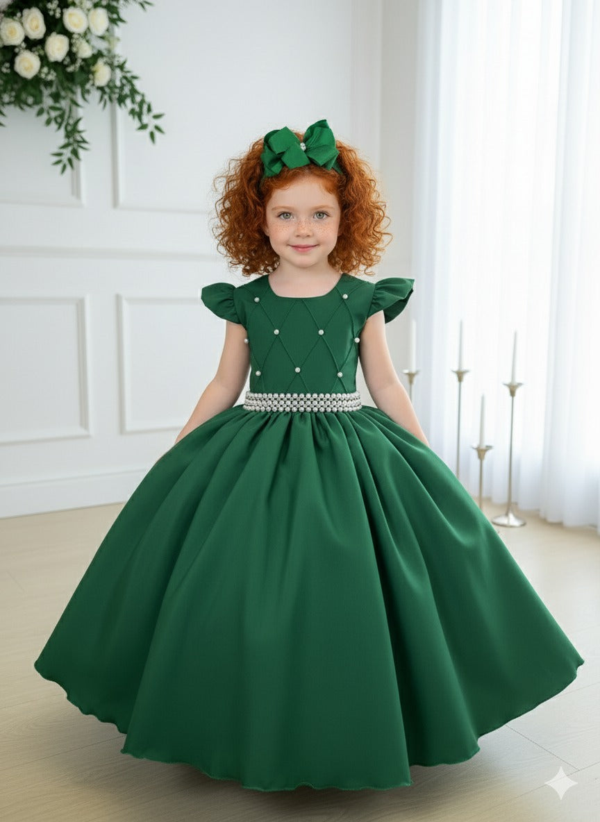 Vestido Longo Verde Esmeralda em Tule e Poliéster para Festas e Eventos