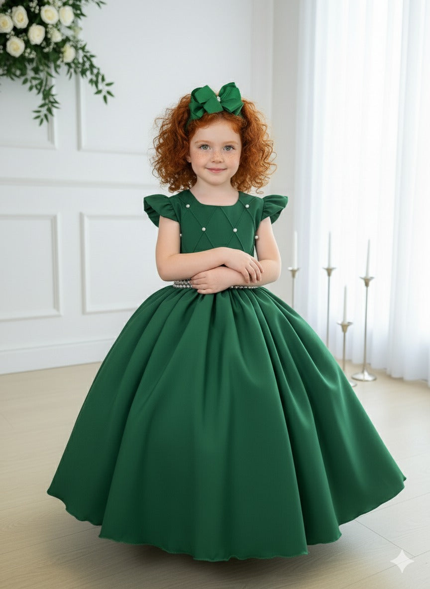 Vestido Longo Verde Esmeralda em Tule e Poliéster para Festas e Eventos