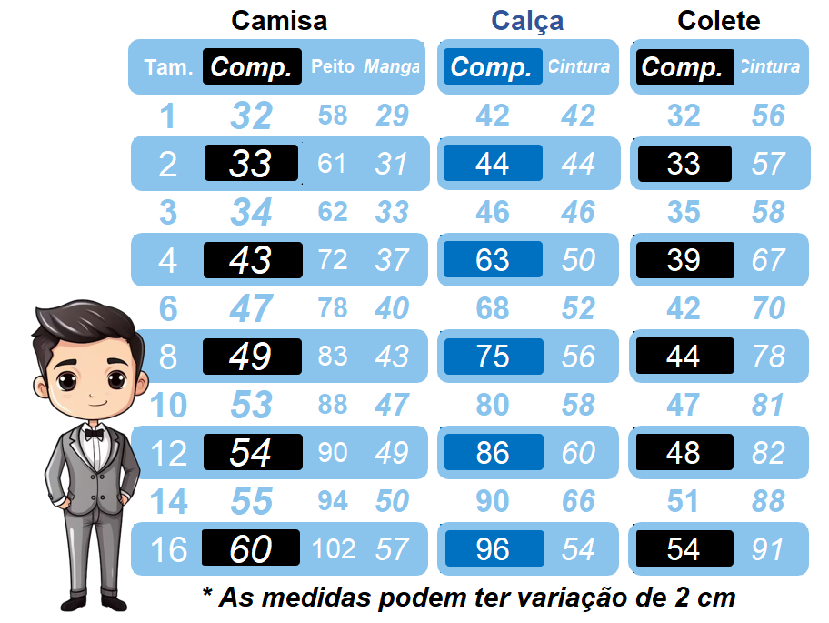 Conjunto Infantil Camisa Branca Calça Colete Gravata Azul Claro