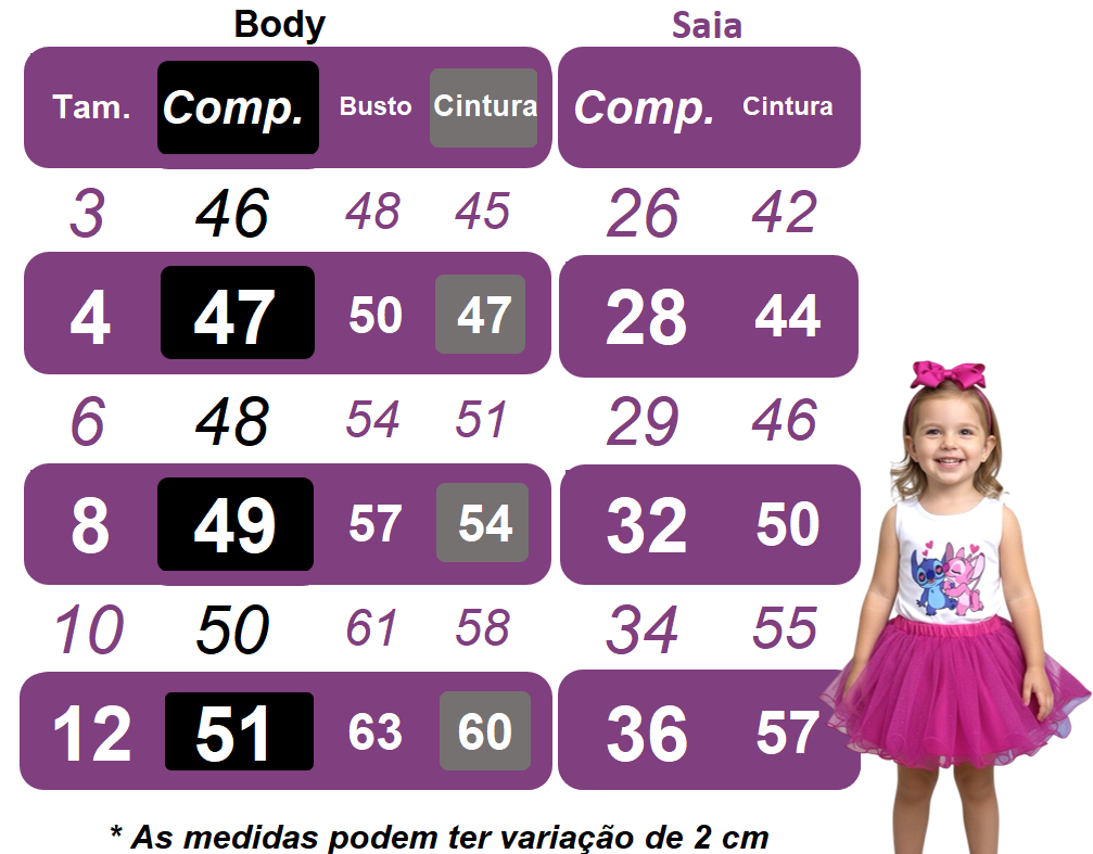 Conjunto Infantil em Tecido Elanca com Body Estampado e Saia Tutu Glitter Rosa