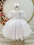 Vestido Luxuoso Infantil Branco com Renda e Tule para Festas